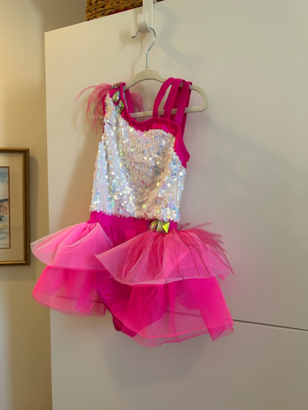 Weissman Hot Pink / White Sequin One-Shoulder Tutu Dance Costume - SC (6/6X) - Picture 10 of 12